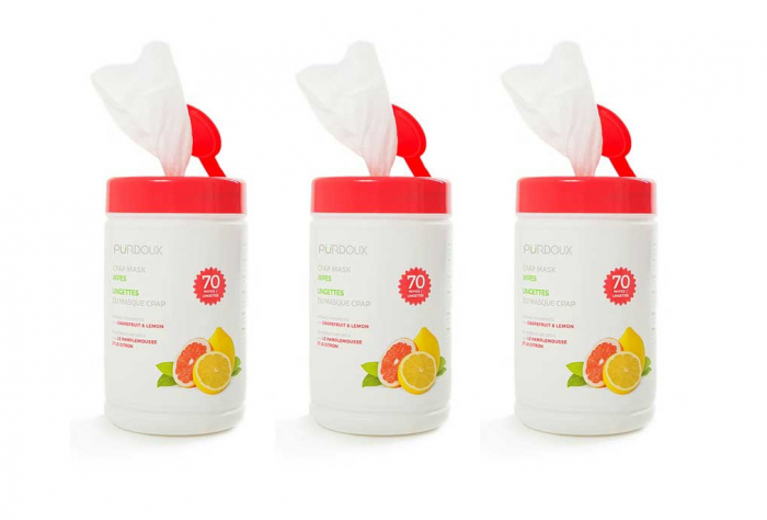 Servetele umede curatare masca CPAP - Purdoux Grapefruit & Lemon (Dispenser 70 buc) [2]