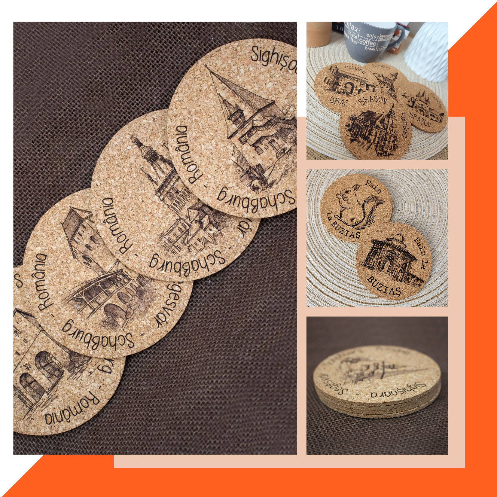 SUPORT PAHARE DIN MATERIAL DE PLUTĂ, GRAVAT