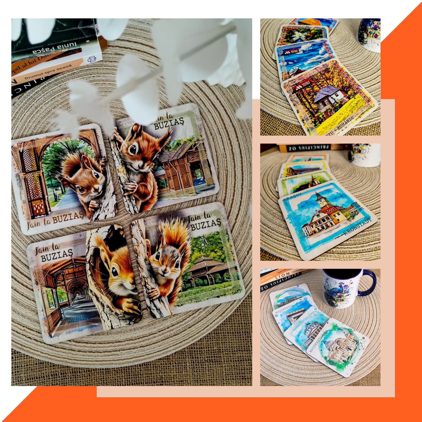 SUPORT PAHARE DIN LEMN, ACUARELĂ