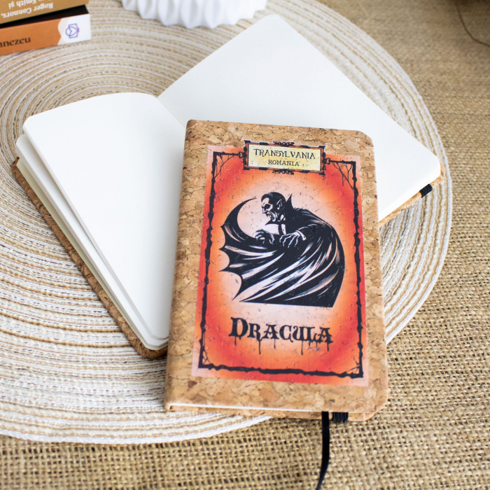 Agenda/carnetel de calatorii suvenir, coperta din material de pluta, Mitul Dracula, Transylvania, Romania [2]