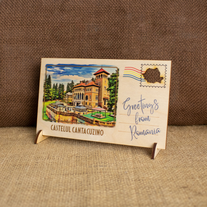 Carte postala Din Lemn, acuarela, Castelul Cantacuzino, Busteni [3]