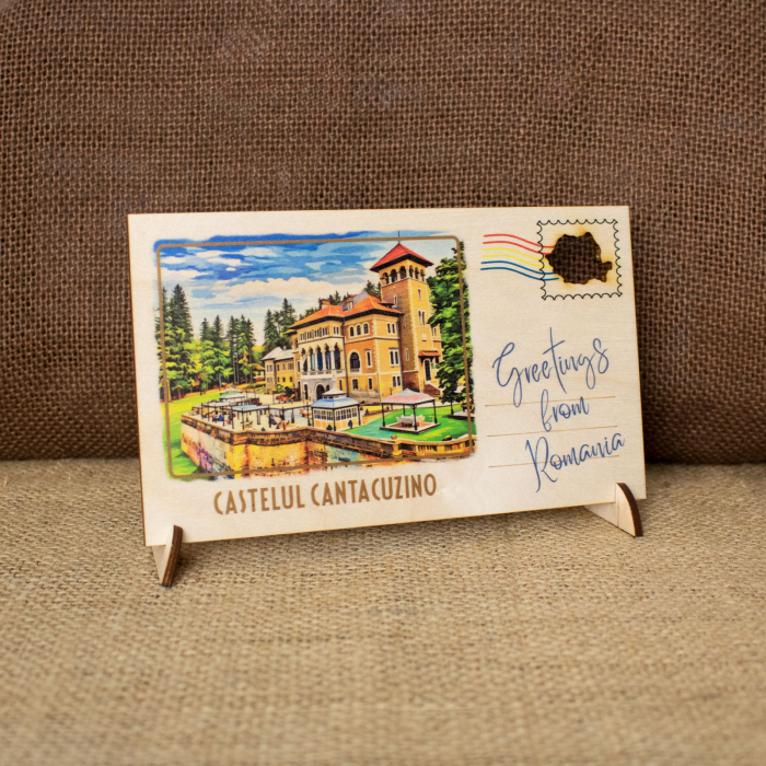 Carte postala Din Lemn, acuarela, Castelul Cantacuzino, Busteni [2]
