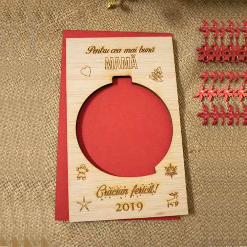 Felicitare de Craciun din lemn, personalizata „Cea mai buna mama” [3]