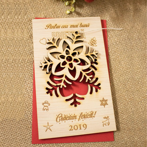Felicitare de Craciun din lemn, personalizata,  „Cea mai buna prietena” [5]
