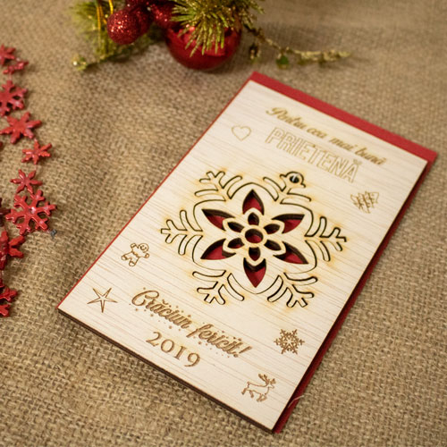 Felicitare de Craciun din lemn, personalizata,  „Cea mai buna prietena” [2]