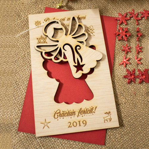 Felicitare de Craciun din lemn, personalizata „Cei mai buni bunici” [4]
