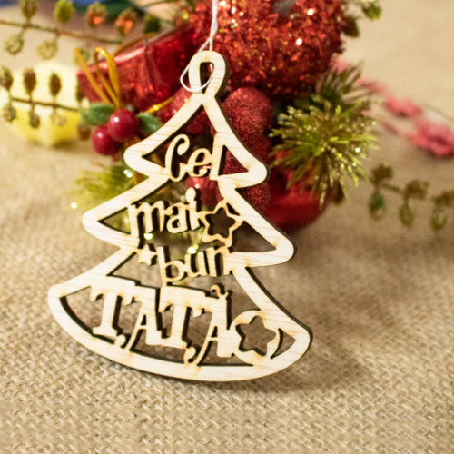 Felicitare de Craciun din lemn, personalizata „Cel mai bun tata” [2]