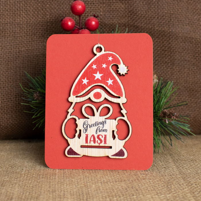 Glob de Craciun suvenir, din lemn personalizat, "Greetings from Iasi" [2]