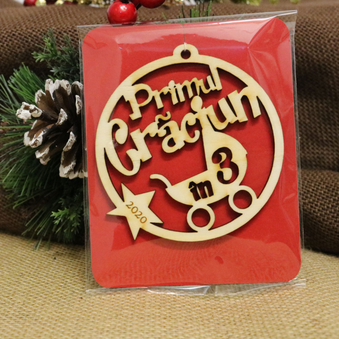 Glob de Craciun, din lemn, "Primul Craciun in 3" [3]