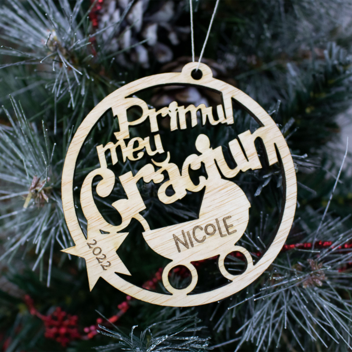 Glob De Craciun “Primul meu Craciun”, din lemn,  Personalizat cu nume [2]