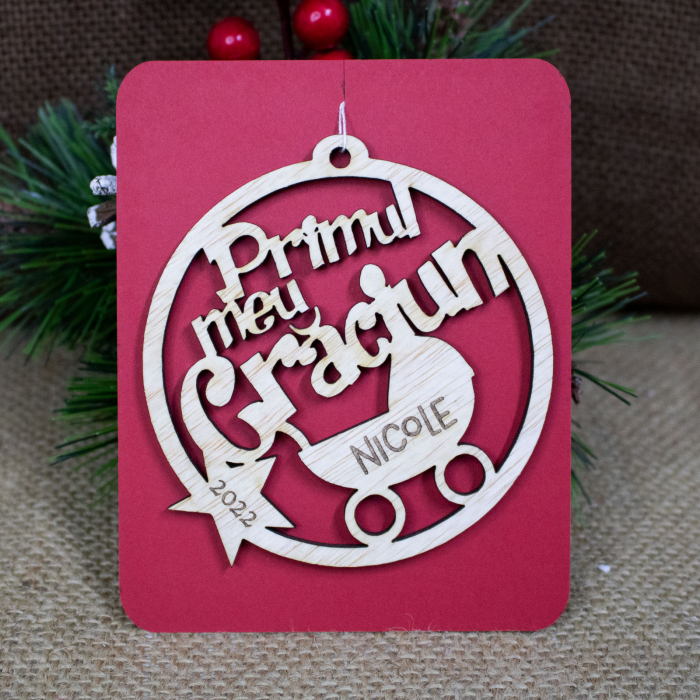Glob De Craciun “Primul meu Craciun”, din lemn,  Personalizat cu nume [3]