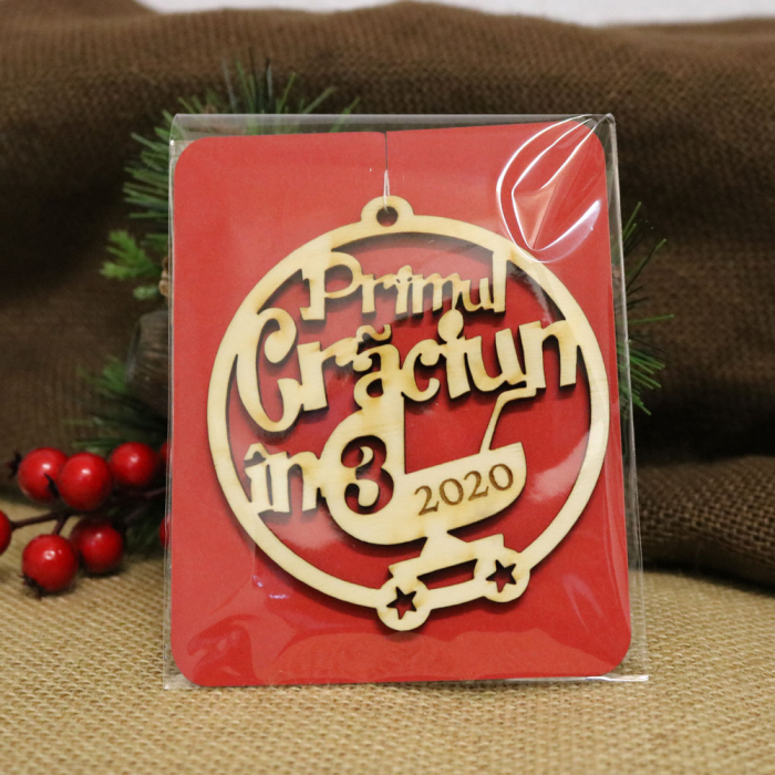 Glob De Craciun, Rotund, Din Lemn, “Primul Craciun In 3” [3]