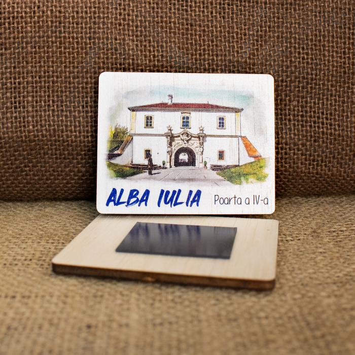 Magnet de frigider din lemn, acuarela, "Poarta a IV-a" Cetatea Alba Carolina, Alba Iulia [2]