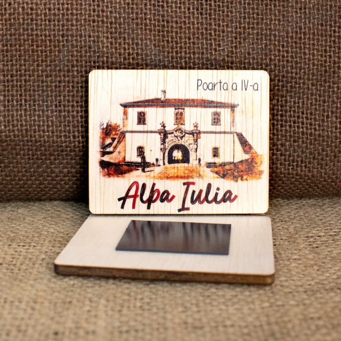 Magnet de frigider din lemn, acuarela vintage, "Poarta a IV-a" Cetatea Alba Carolina, Alba Iulia [2]