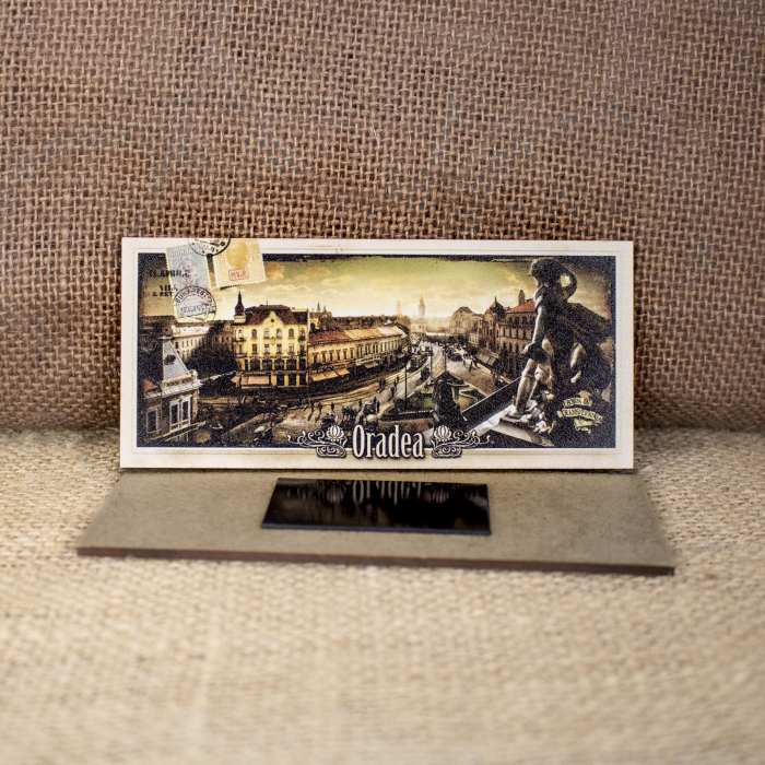 Magnet de frigider din lemn, acuarela, Belle Epoque "Oradea vazuta de sus" [2]