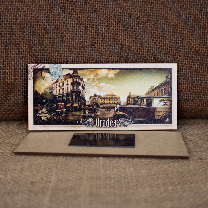 Magnet de frigider din lemn, acuarela, Belle Epoque "Trasuri si Masini", Oradea [2]