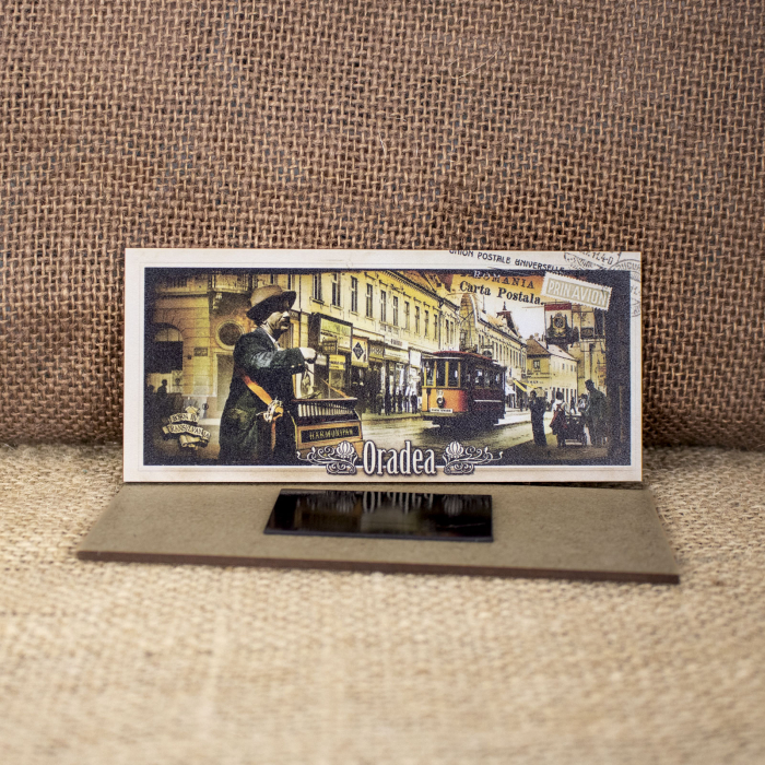 Magnet de frigider din lemn, acuarela, Belle Epoque "Trubadur in Oradea" [2]