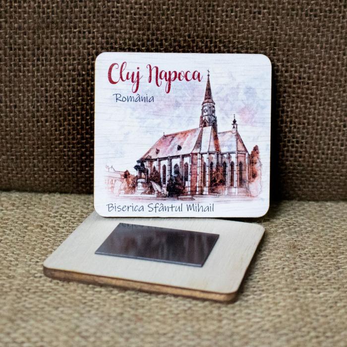 Magnet de frigider din lemn, color vintage, “Biserica Sfantul Mihail” Cluj Napoca [2]