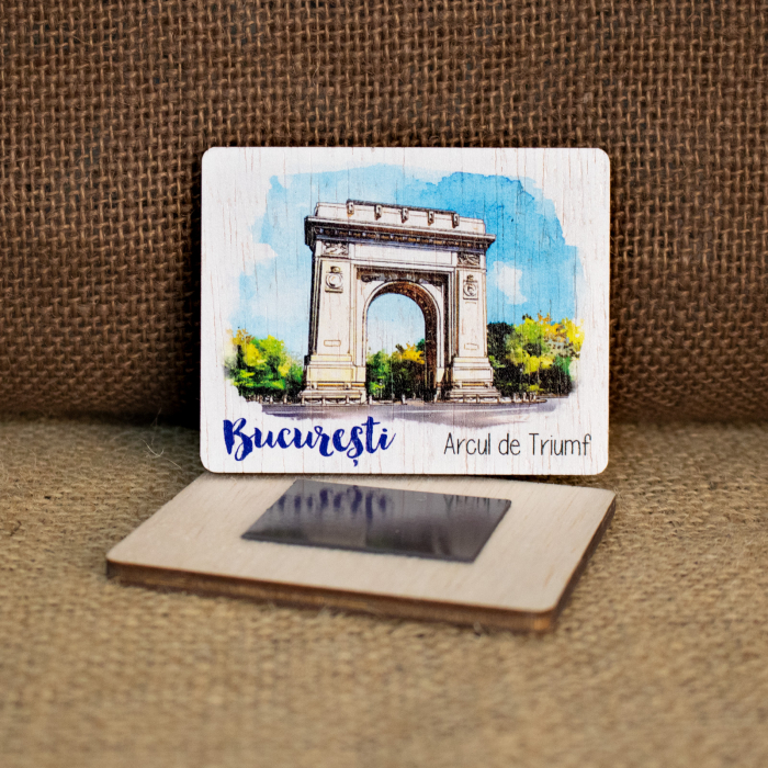 Magnet de frigider, din lemn, acuarela, Arcul de Triumf, Bucuresti [2]