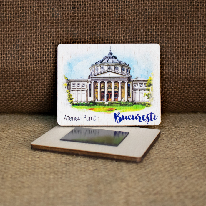Magnet de frigider, din lemn, acuarela, Ateneul Roman, Bucuresti [2]