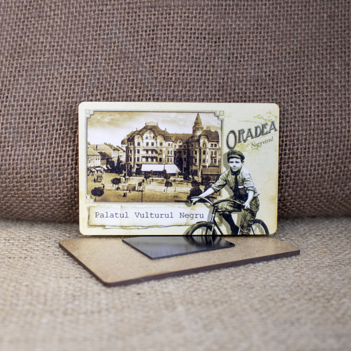 Magnet de frigider din lemn, vintage, Belle Epoque, "Palatul Vulturul Negru" Oradea [2]