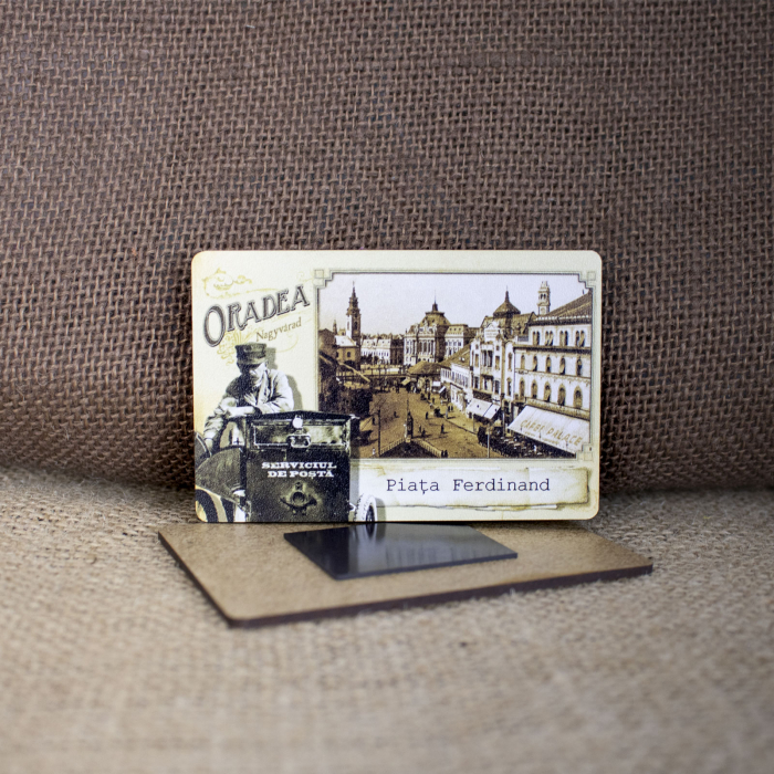 Magnet de frigider din lemn, vintage, Belle Epoque, "Piata Ferdinand" Oradea [2]