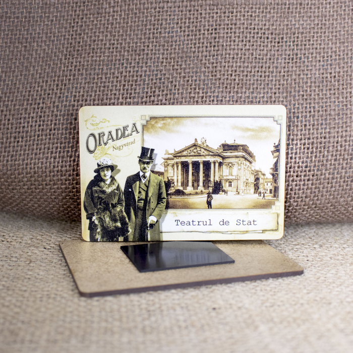 Magnet de frigider din lemn, vintage, Belle Epoque, "Teatrul Regina Maria" Oradea [2]