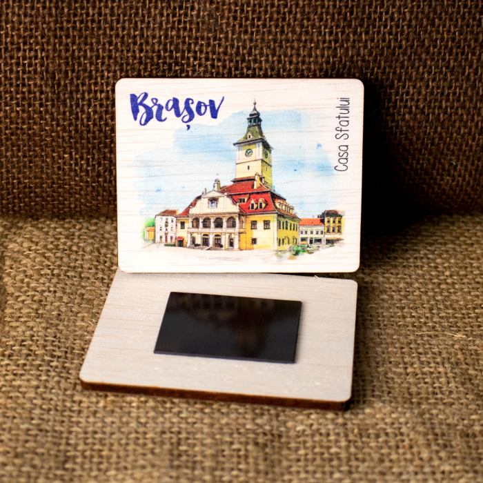 Magnet de frigider din lemn, acuarela, "Casa Sfatului" Brasov [2]