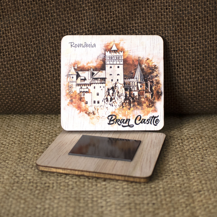 Magnet de frigider din lemn, acuarela, Castelul Bran [2]