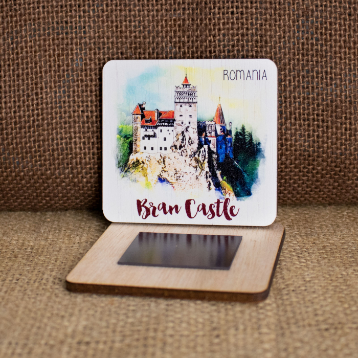 Magnet de frigider din lemn, acuarela, Castelul Bran [2]