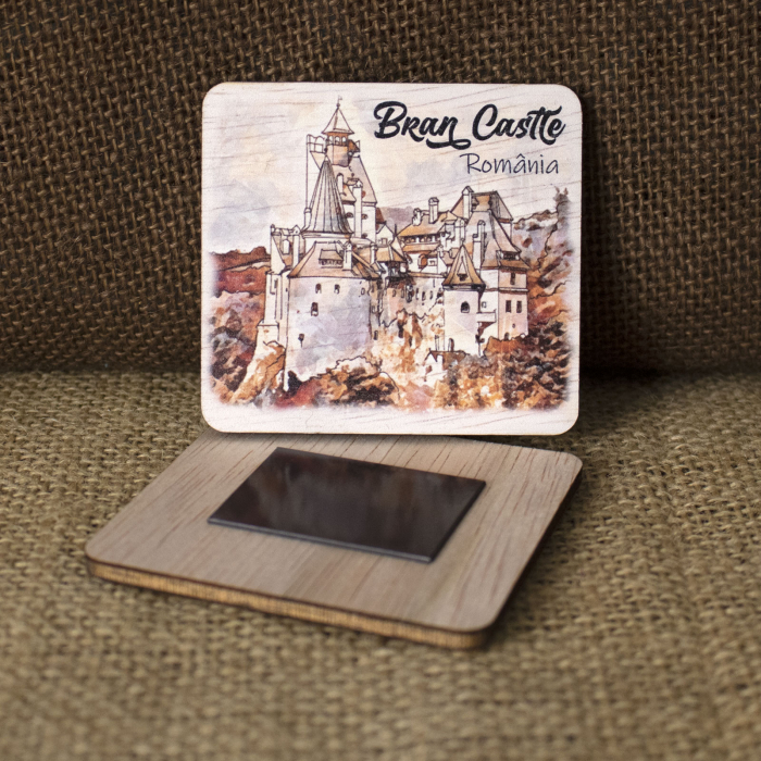 Magnet de frigider din lemn, acuarela, Castelul Bran [2]