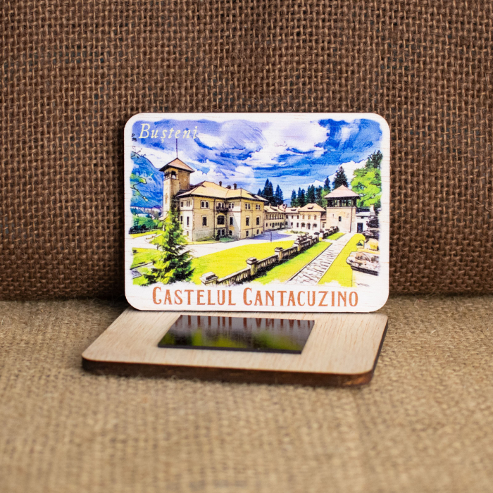 Magnet de frigider din lemn, acuarela, Castelul Cantacuzino, Busteni [2]