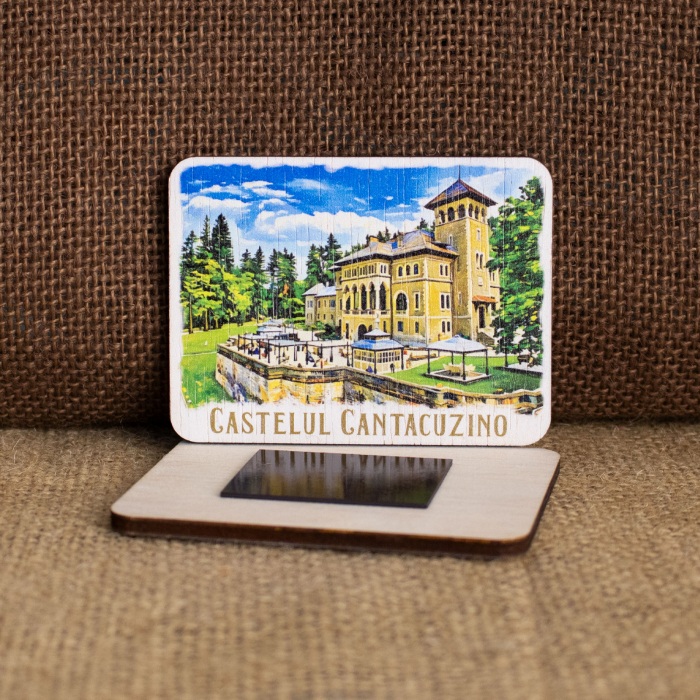 Magnet de frigider din lemn, acuarela, Castelul Cantacuzino, Busteni [2]