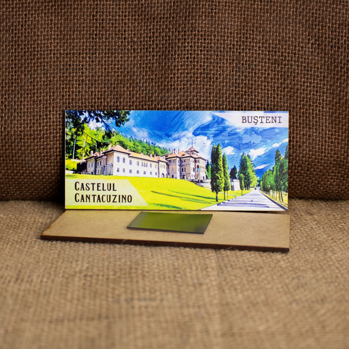 Magnet de frigider din lemn, acuarela, Castelul Cantacuzino, Busteni [2]