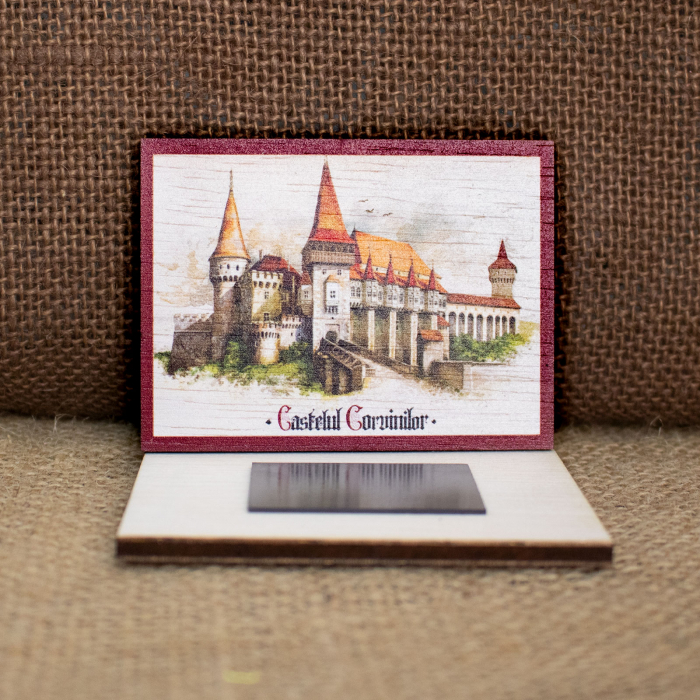 Magnet de frigider, din lemn, acuarela, Castelul Corvinilor Hunedoara [2]