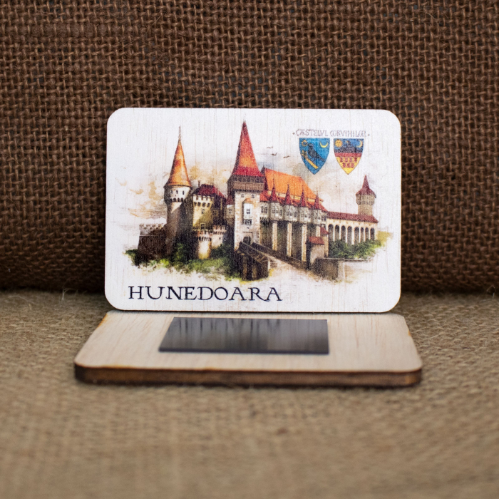 Magnet de frigider, din lemn, acuarela, Castelul Corvinilor Hunedoara [2]