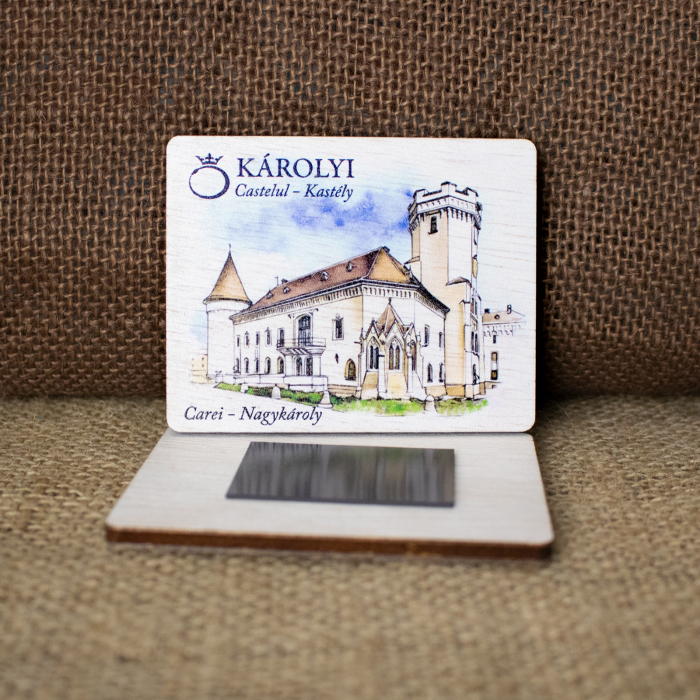 Magnet de frigider din lemn, acuarela Castelul Karolyi, Carei [2]