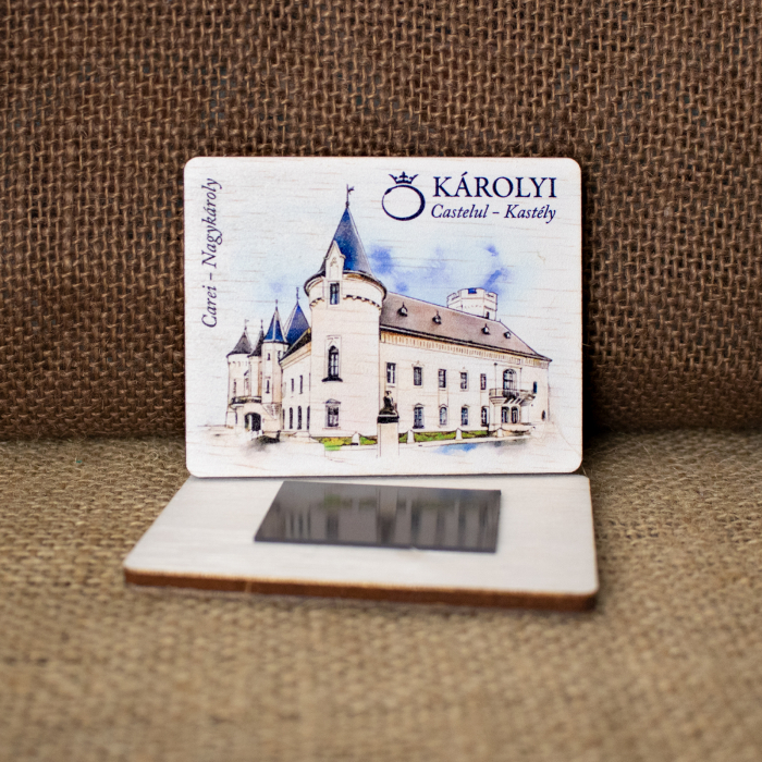 Magnet de frigider din lemn, acuarela Castelul Karolyi, Carei [2]