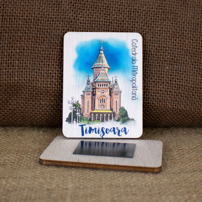 Magnet de frigider din lemn, acuarela, Catedrala Mitropolitana Timisoara [2]