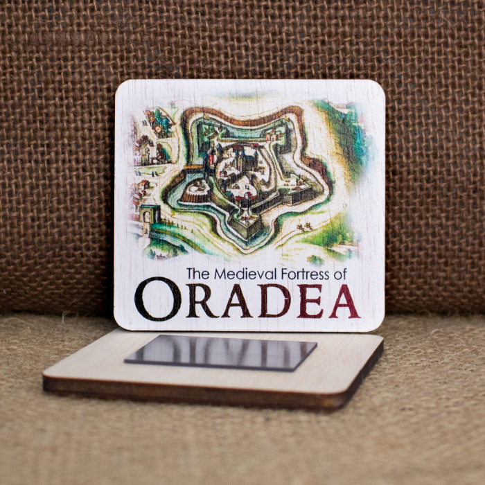 Magnet de frigider din lemn, acuarela, "Cetatea medievala Oradea" [6]