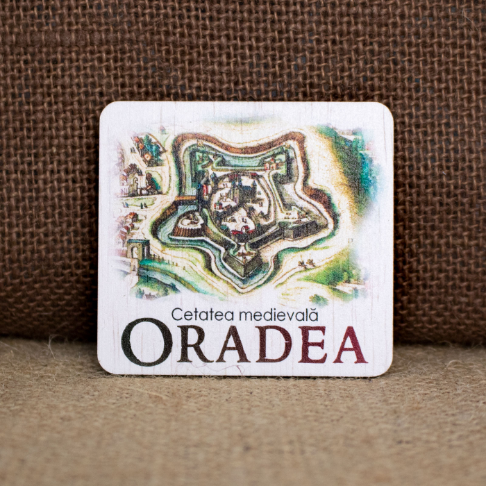 Magnet de frigider din lemn, acuarela, "Cetatea medievala Oradea" [2]
