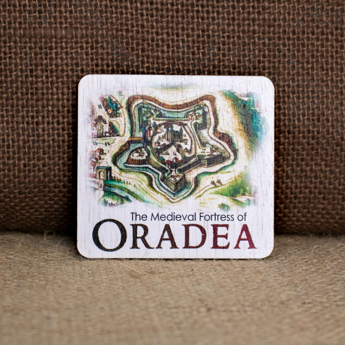 Magnet de frigider din lemn, acuarela, "Cetatea medievala Oradea" [5]