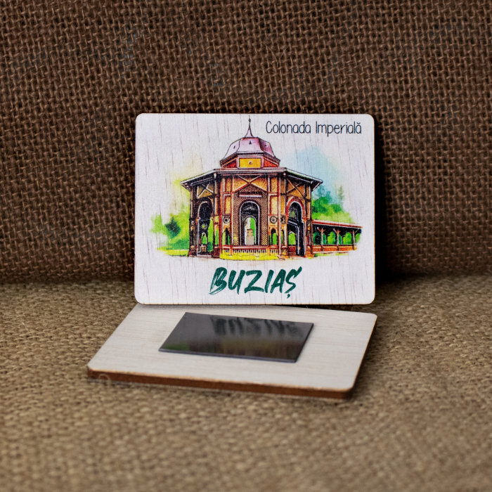 Magnet de frigider din lemn, acuarela, Colonada Imperiala Buzias [2]
