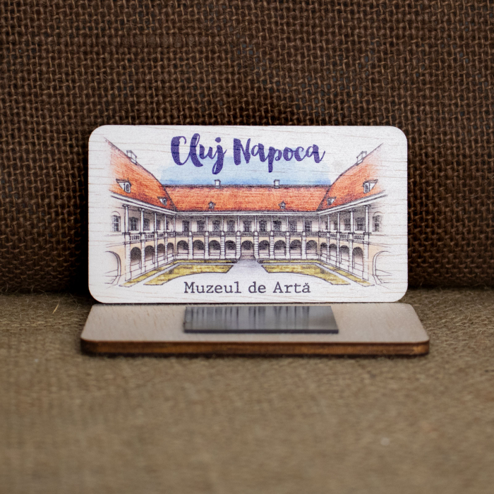 Magnet de frigider din lemn, acuarela, Curtea Interioara Muzeul de Arta, Cluj Napoca [2]
