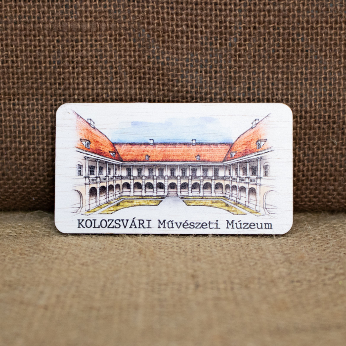 Magnet de frigider din lemn, acuarela, Curtea Interioara Muzeul de Arta, Cluj Napoca [3]