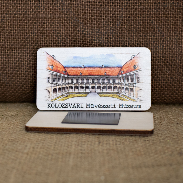Magnet de frigider din lemn, acuarela, Curtea Interioara Muzeul de Arta, Cluj Napoca [4]