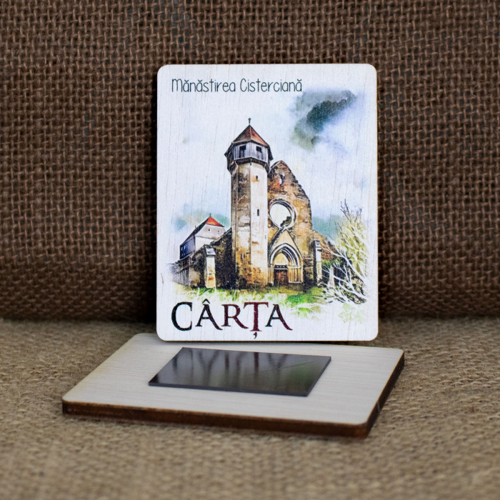Magnet de frigider din lemn, acuarela, Manastirea Cisterciana Carta, Sibiu [2]