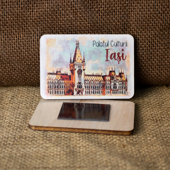 Magnet de frigider din lemn, acuarela, Palatul Culturii Iasi [2]
