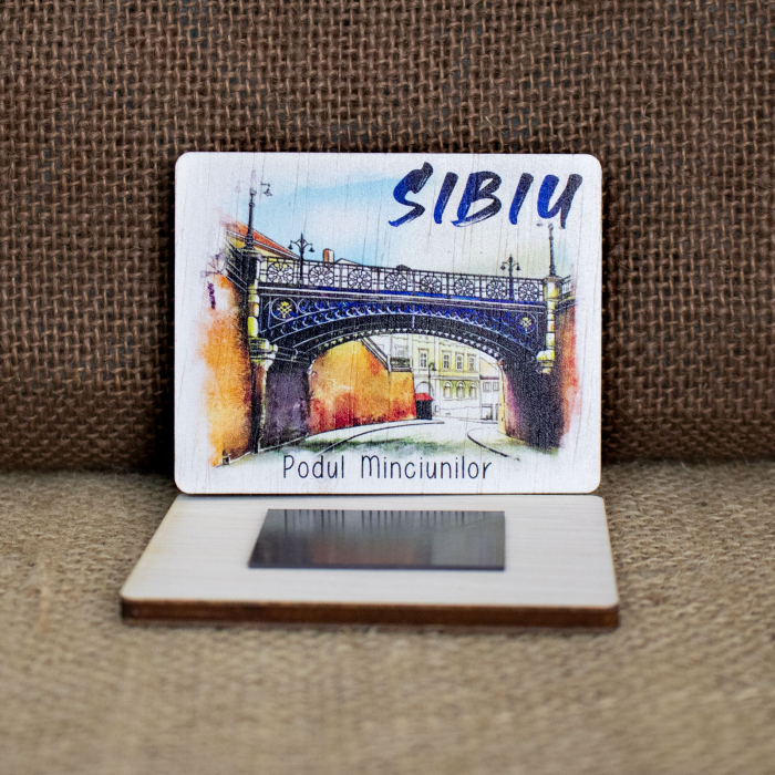 Magnet de frigider din lemn, acuarela, Podul Minciunilor Sibiu [2]