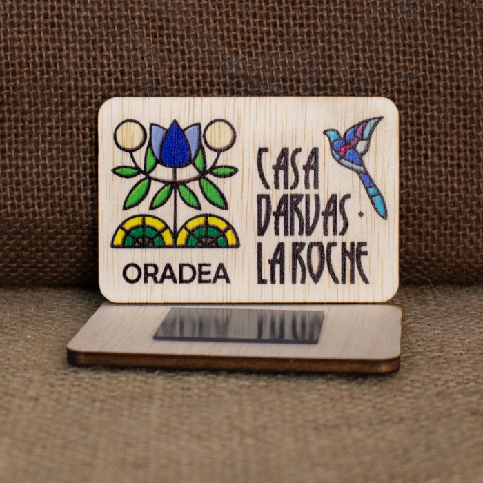 Magnet De Frigider din lemn, acuarela, simboluri Art Nouveau, Casa Darvas La Roche, Oradea [2]